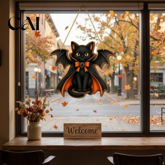 Seasonal Festive Photo Props Cute White Ghost Halloween Door Hanger, Pumpkin Witch Hat Welcome Happy Fall Farmhouse Decor Sign, Easy Hang for