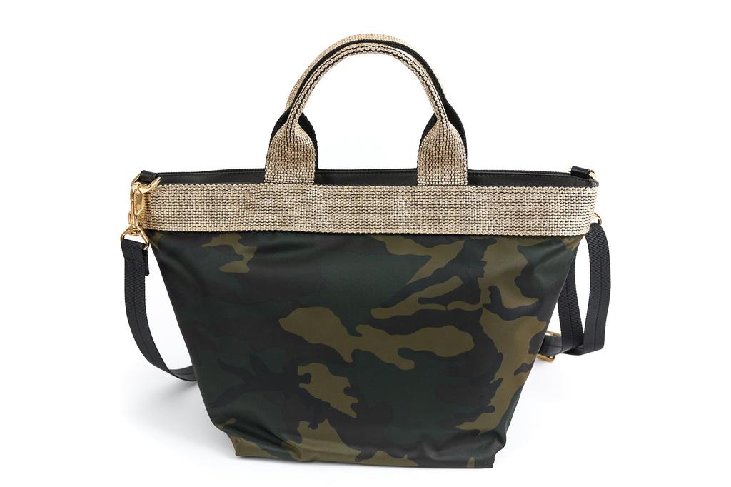 Viola Nylon X Gold Tape Tote Gray D'oro Bag, Medium, Beige, VIO-V-2037-BE