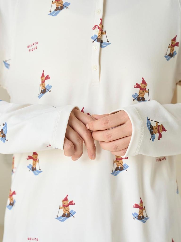 Ski Bear Print Long PWCT255250IVRF [HOLIDAY] T-Shirt