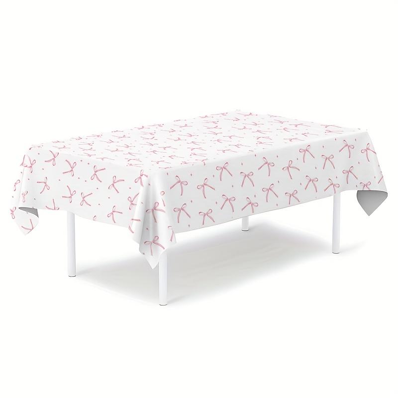 1pc Pink Bow & Star Disposable Plastic Tablecloth, Elegant Party Decoration for Weddings, Bridal Showers, Birthdays, Baby Showers, and Celebrations