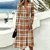 Women's Plaid Print Long Sleeve V-Neck Dress with Pockets for Casual Wear