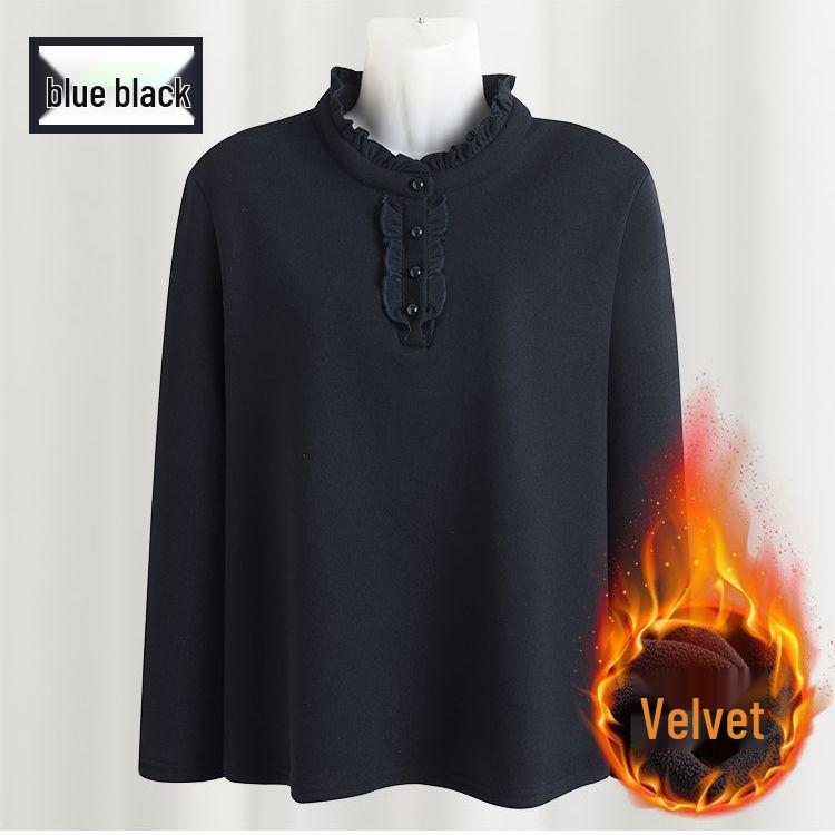 

Women s Plus-Size Velvet Turtleneck Base Layer: Long-Sleeve Spring/Autumn Shirt for Middle-Aged 2XL (90-115 lbs) темно-синього кольору