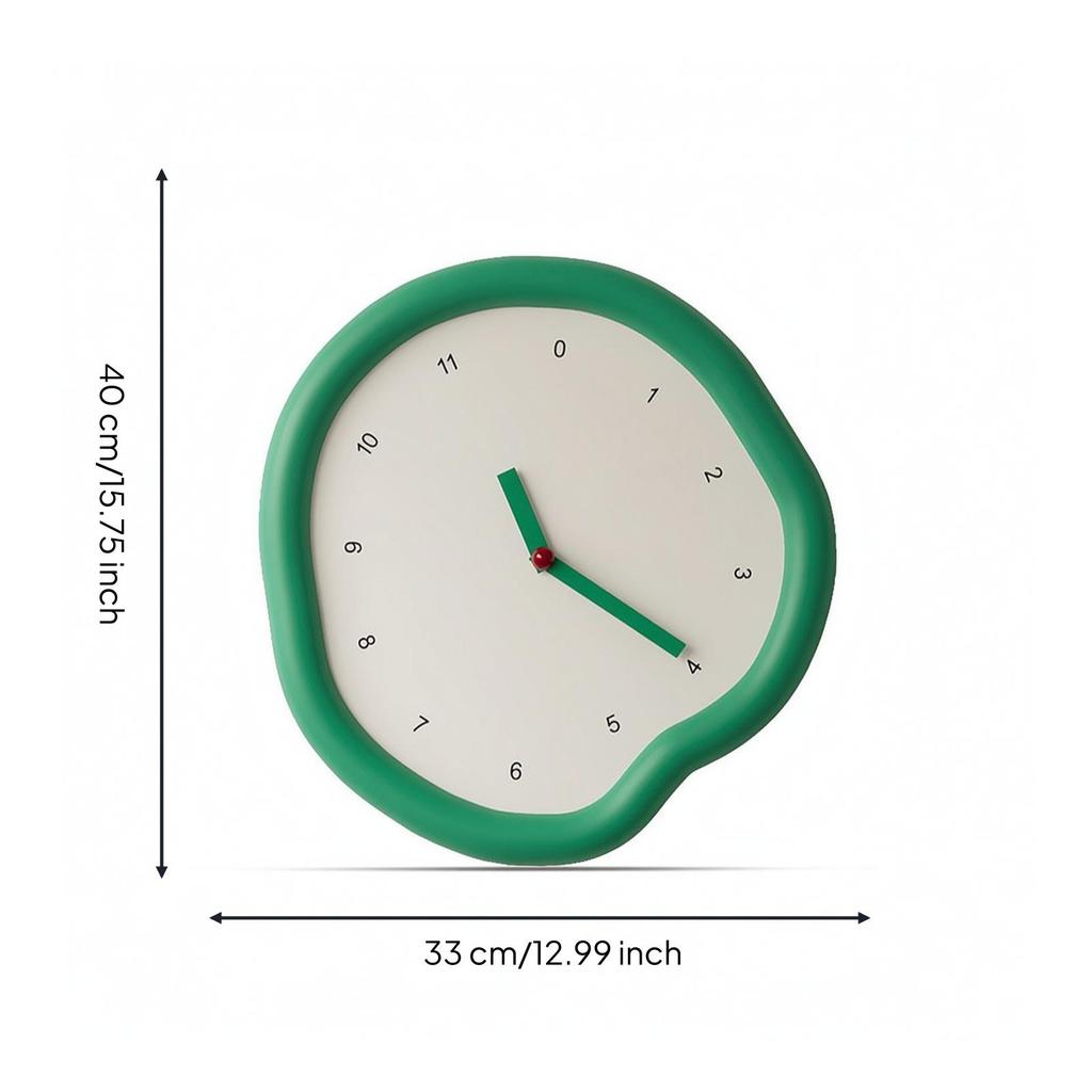 Decorative Wall Clock Organic Shape Silent Green for Living Room, Bedroom, Entryway