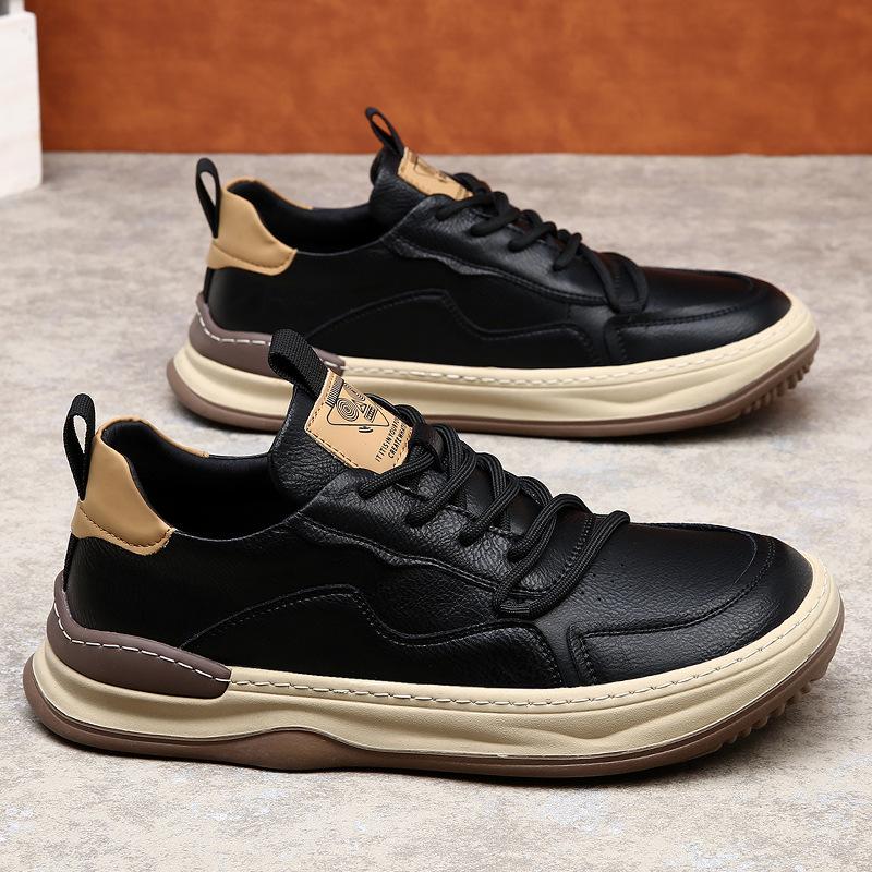 2025 autumn new men's shoes cowhide breathable European station trend versatile brown retro leather casual board shoes