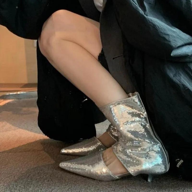 Ladies Shoes on Sale 2024 Fashion Sleeve Women's Boots Summer Autumn Pointed Toe Solid Sexy Dress Stilettos or Thin Heels Boots