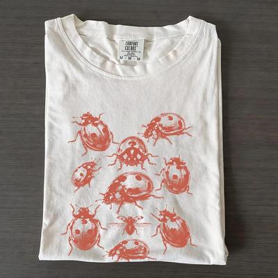 Ladybug Scattered Pattern T-Shirt, Insect Print Tee, Nature Lover Shirt, Cottagecore Bug Top
