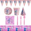 Rosa Stitch Engel Geburtstagsparty Tischgeschirr Dekoration Pappteller Becher Taschentuch Ballon Set Dekoration Zubehör