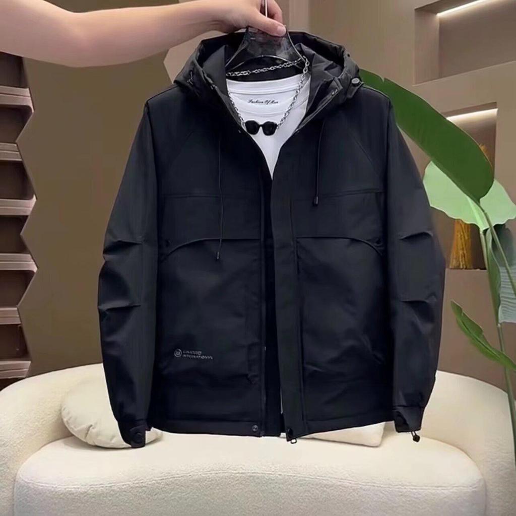 2024 Korean Style Men's Windproof Hooded Cotton Jacket - Autumn/Winter Workwear Padded Outerwear