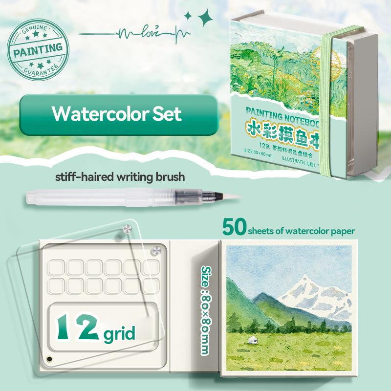 Portable 12/24 Colors Watercolor Painting Notebook Pigment Palettle Set Artist Watercolor Paint Palette Sketchbook Art Supplies