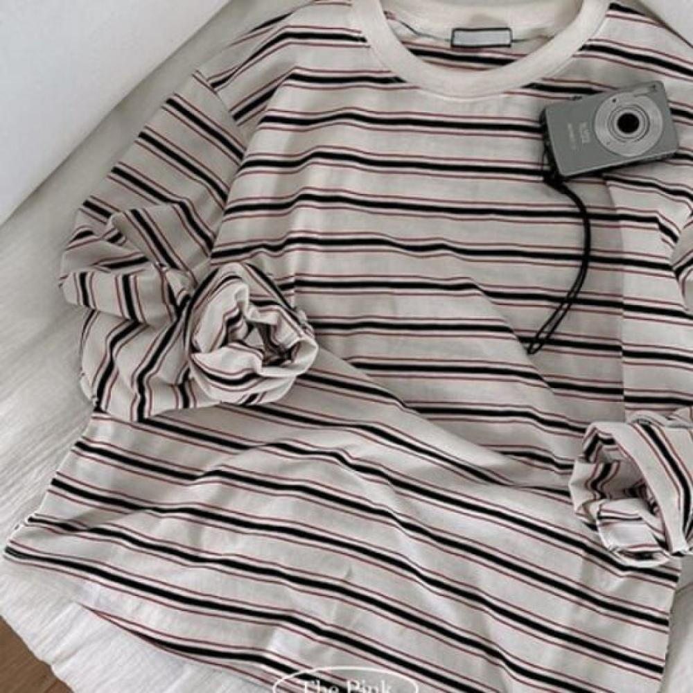The Pink Loose FiT Daily STriped Long Sleeve T shirT