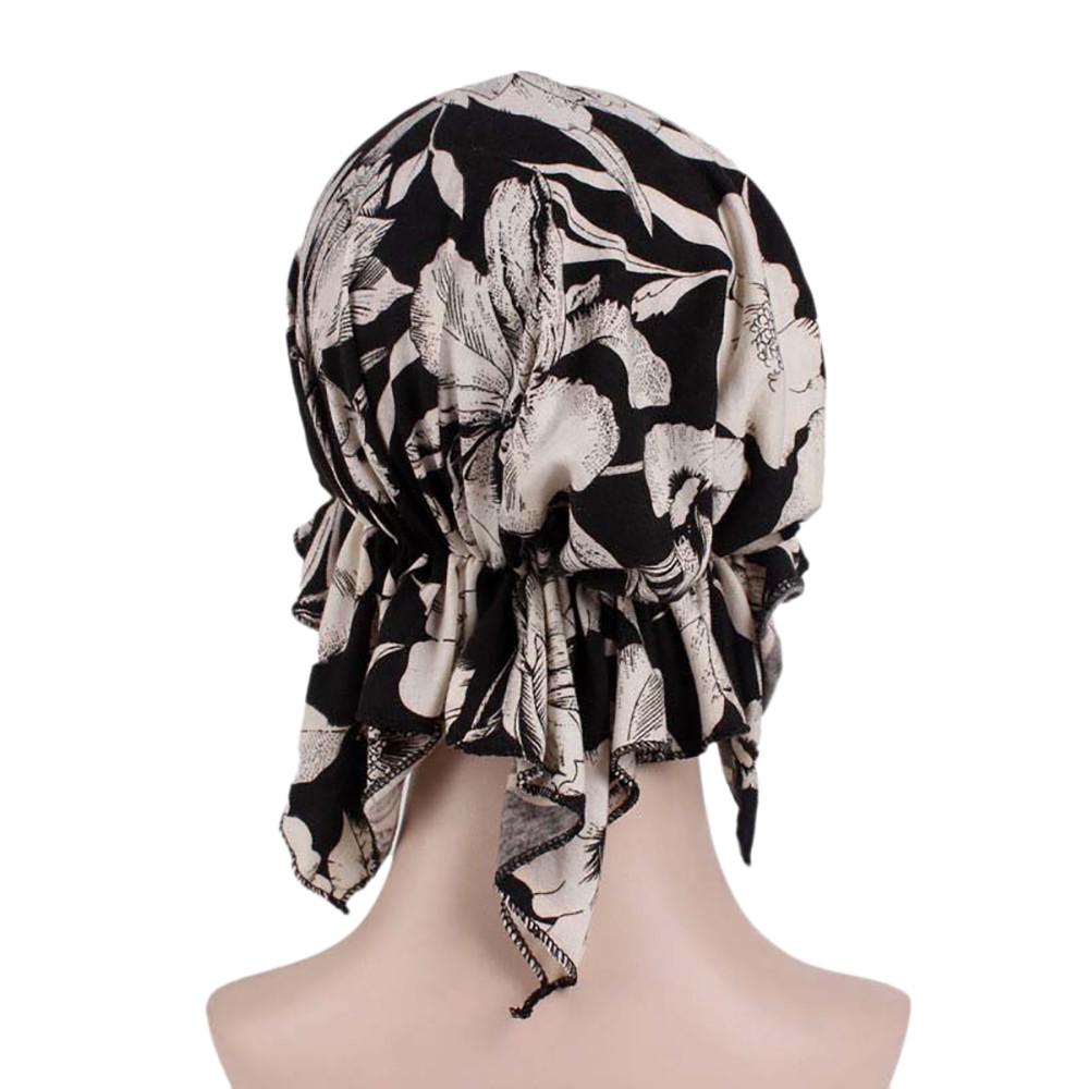 Kvinner India Muslim Elastisk Turban Print Cotton Hat Head Scarf Wrap