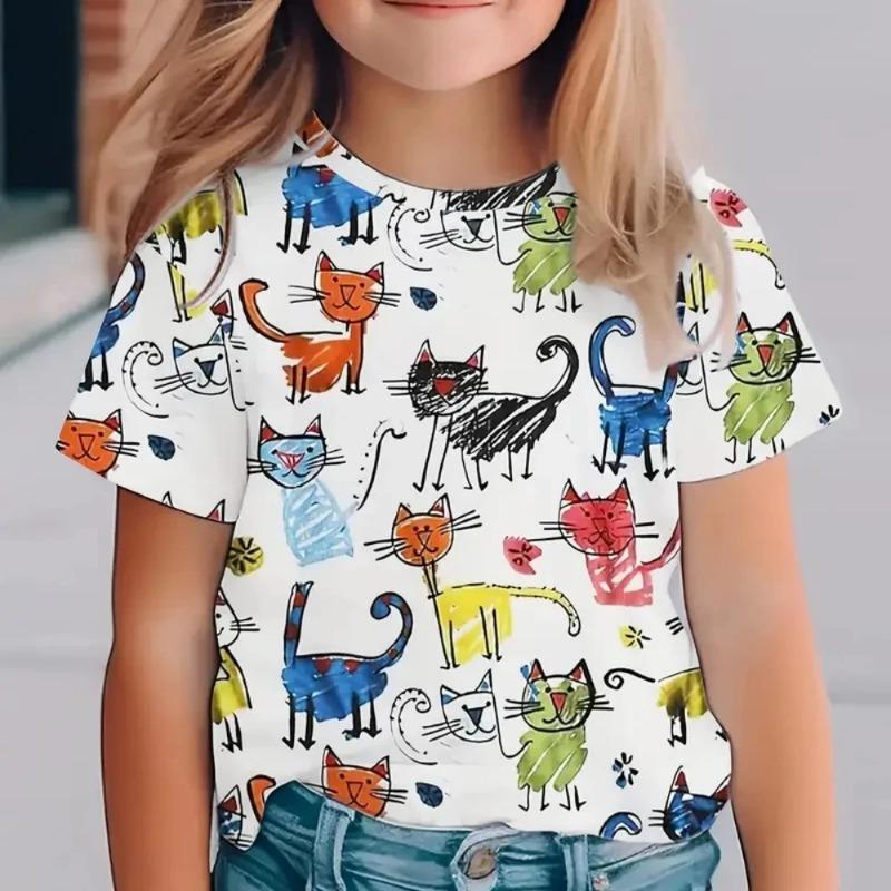 Cute Critters 3D Print Graphic T-Shirts for Children Casual Crew Neck Girl T-Shirt Boys' And Girls' Fashion Clothing T-Shirts