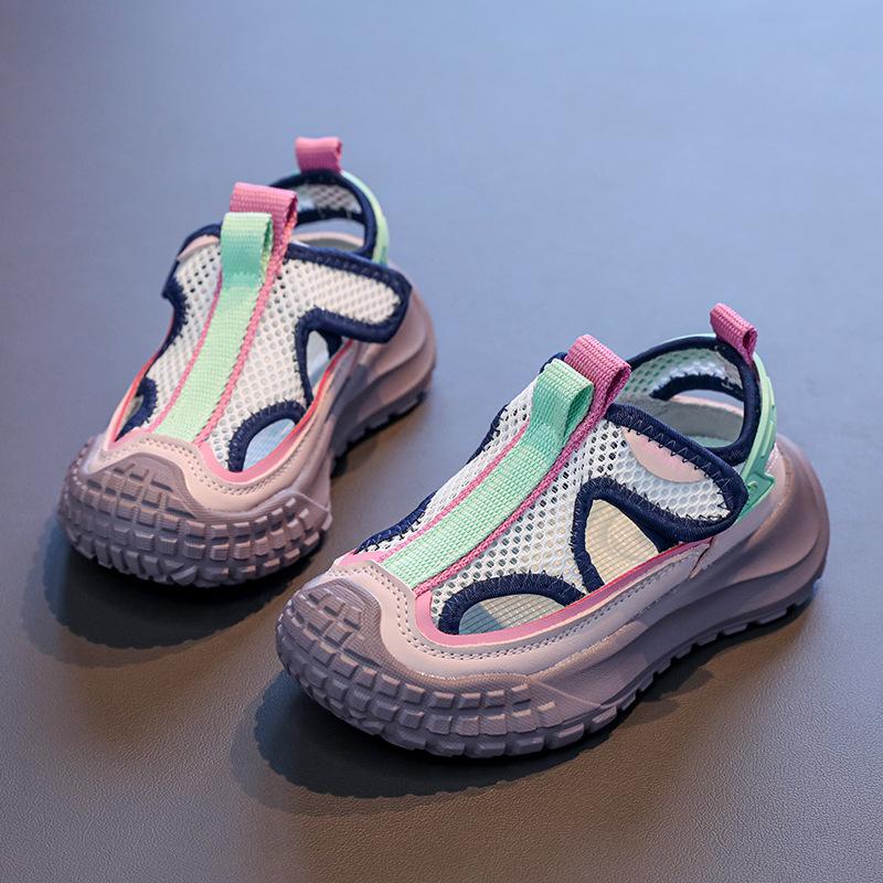 Boys Girls Sports Sandals Mesh Breathable Kids Cause Shoes Toes Capped Soft 2025 Summer New Children Beach Shoes Hollowed-out