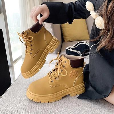 Autumn and Winter Martin Boots Women's Shoes Fashion British Style High-top Retro Tooling Locomotive Boots Thick-soled Big Yellow Boots Short Boots