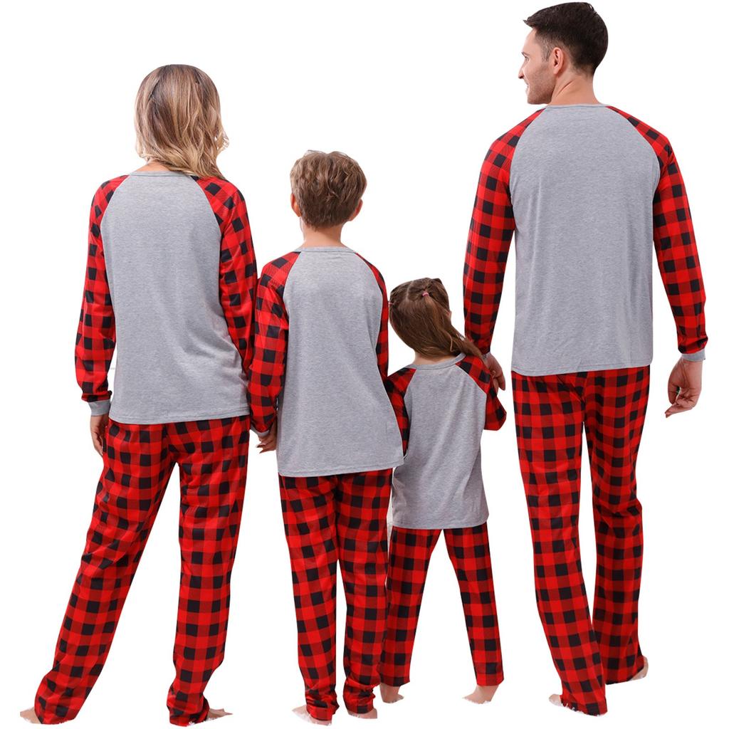 Men  Christmas Deer Plaid Prints Family Matching Long Sleeve Tops+Pants Set