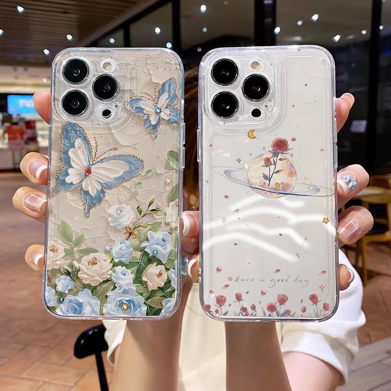 Vintage Schmetterling & Floral Schutzhülle für iPhone 17 Air 16 16e 15 13 12 11 Pro Max Kratzfest Schlank Fit Funda Cover