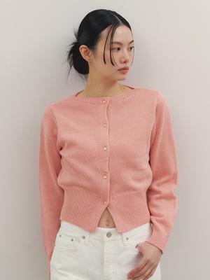 Gngb Boat Neck Semi-Crop Cardigan_Pink