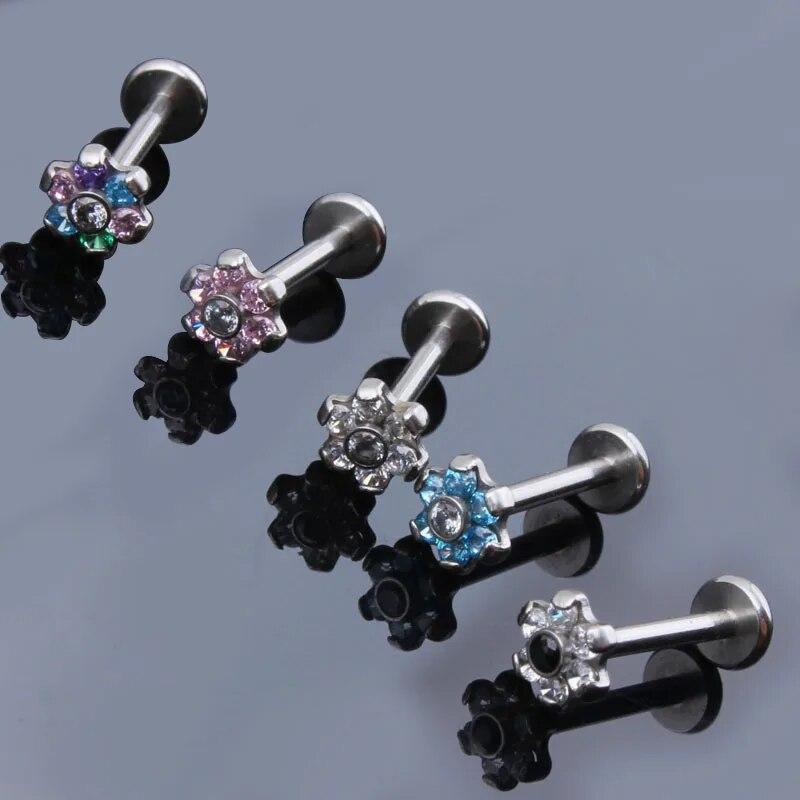 1pcs Labret Ring Lip Piercing Crystal Fashion Body Jewelry 316L Stainless Steel 16G Zircon Tragus Earring