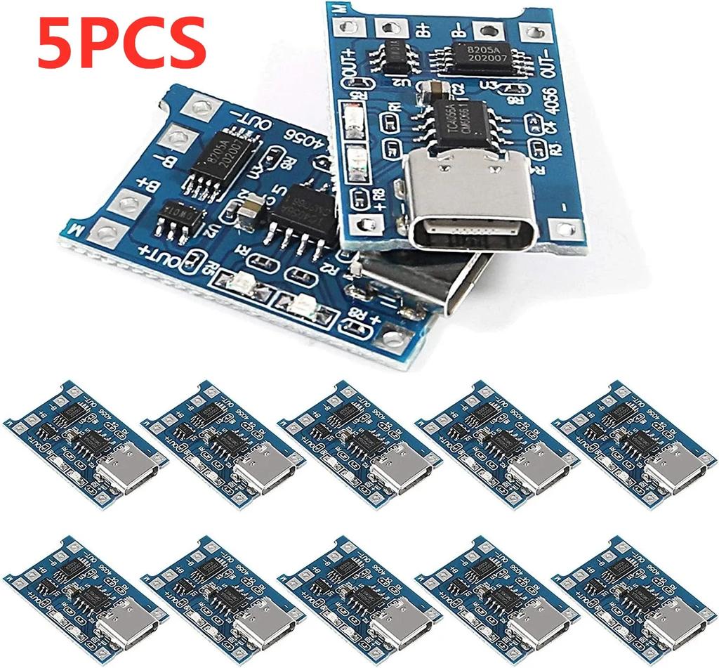 2/5PC Type-c Micro USB 5V 1A 18650 TP4056 Lithium Battery Charger Module Charging Board With Protection Dual Functions 1A