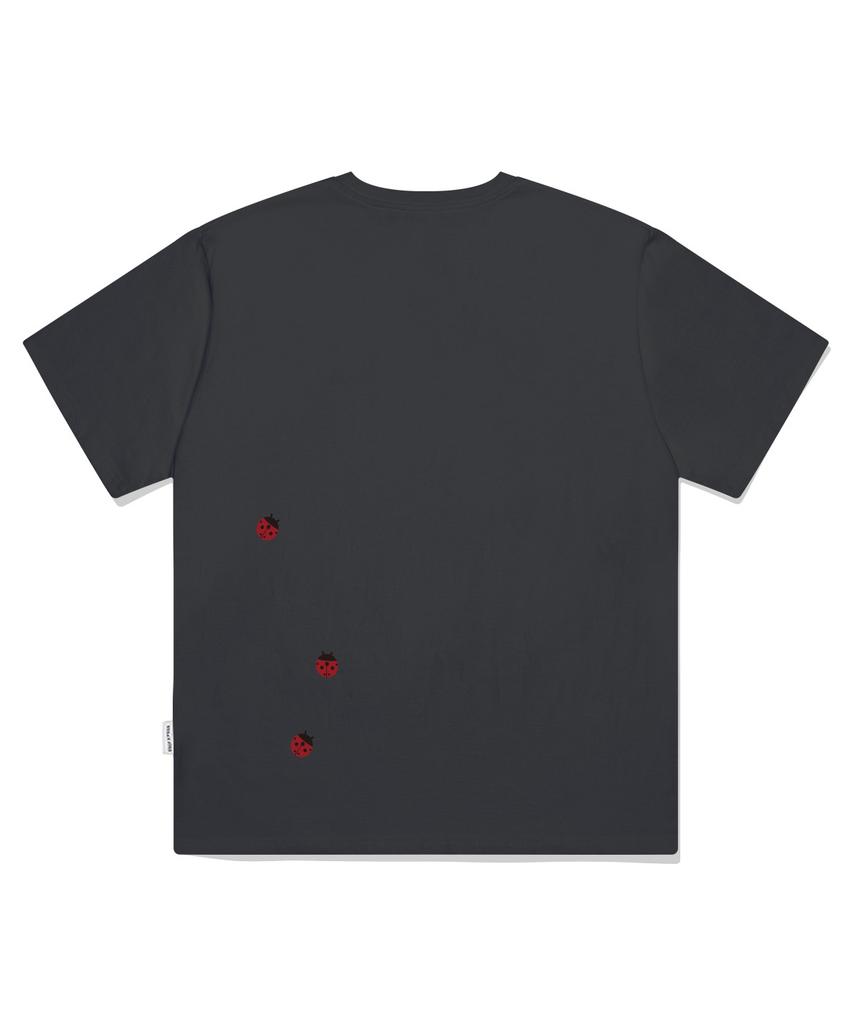 ESCAPEFROM Logo Ladybug Print Oversized Short Sleeve T-Shirt Charcoal