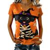 Women's V-Neck Short Sleeve T-Shirt Casual Pullover with Halloween Print Top