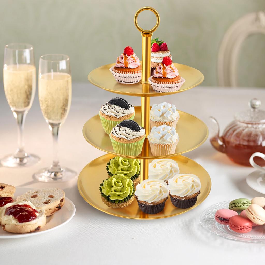 3 Layer Cupcake Stand Fruit Tray Stainless Steel Dessert Display Birthday Cupcake Stand Wedding Party Home Decoration Tray