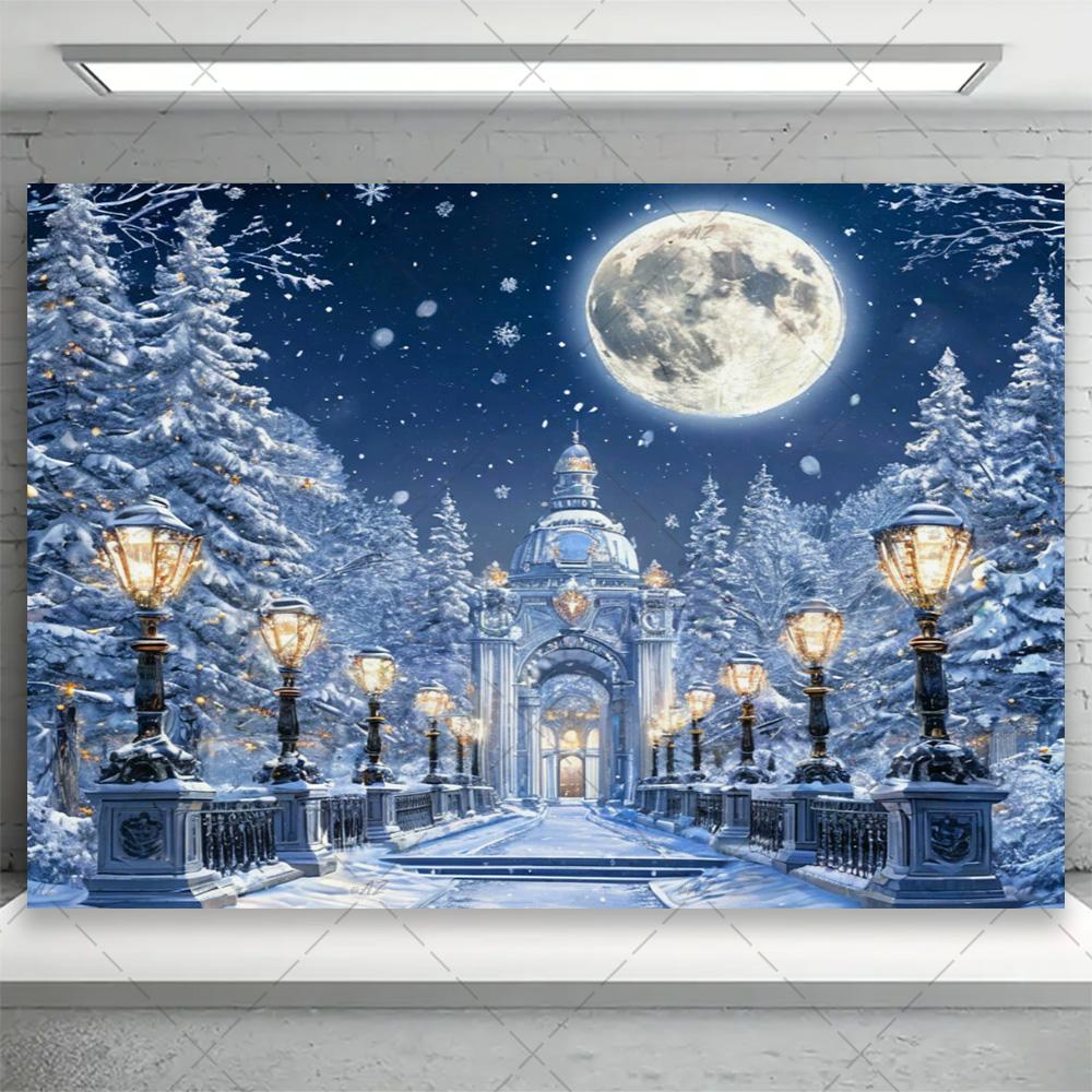 Winter snow scene, white pine forest, artistic background, dreamy glitter bow, family portrait, party decorations4767