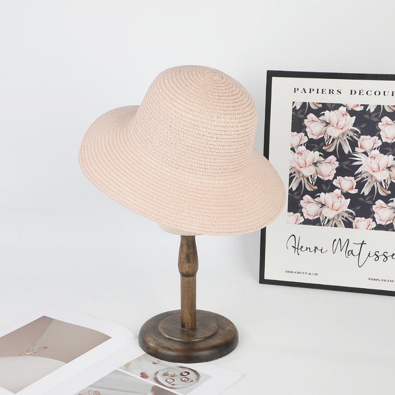 Summer Female Straw Hat Flat Top Hat Seaside Vacation Beach Straw Hat Sunshade Sunscreen DIY Handmade