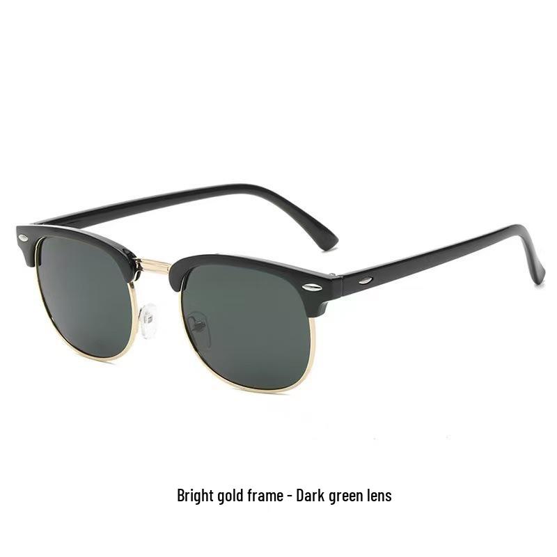 Stylish Retro UV-Blocking Rivet Sunglasses: Unisex Square Half-Frame Polarized Shades for Trendy Driving 0