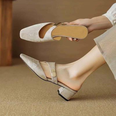 2025 Mode Nieuw Design Dames Instap Muiltjes Vierkante Neus Lage Hakken Metalen Decoratie Dating Dames Sandalen