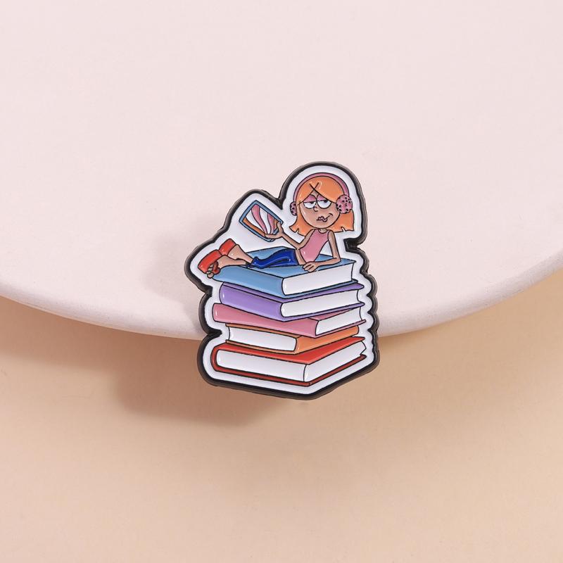 Audio Books Enamel Pins Custom Cartoon Anime Girl Brooches Lapel Badges Clothes Reading Habit Jewelry Gift for Friends