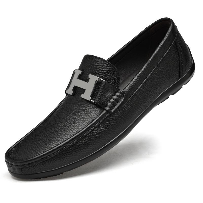 Spring and summer first-layer cowhide beanie shoes men's soft, comfortable, dry and breathable casual loafers low-top shoes men's shoes