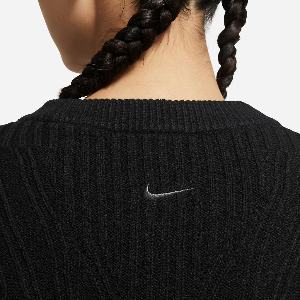 Nike Yoga Wool Blend Solid Color Crewneck Sweater Women sweater Black DM6993-010