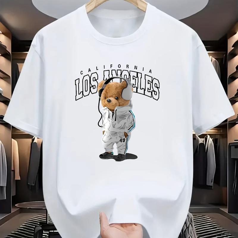 

Los Angeles Stylish Teddy Bear Print T-Shirt Breathable Cool, Comfortable Wear,Daily Casua XXL белый