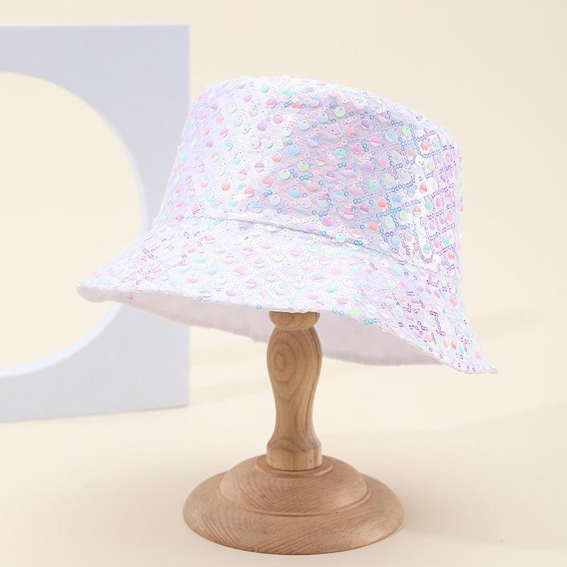 Wind Mixed Color Sequined Bucket Hat Female Fashion Versatile Internet Celebrity Face Small Hat Female Foldable Basin Hat