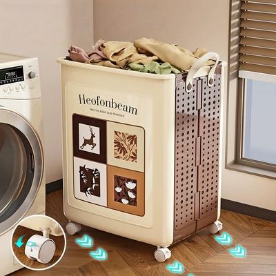 Panier à linge pliable en plastique Cube Boîte de rangement Organiseur avec roulettes Poignée Durable Ventilé Pliable Panier à linge