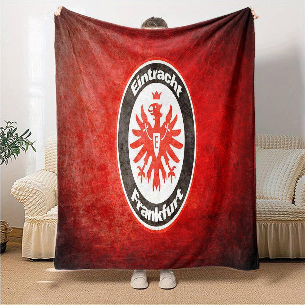 Flaming Heart Frankfurt Emblem Flannel Blanket, Soft Polyester, Modern Design, All-Season for Camping, Travel, Gifts for holidays or birthdays