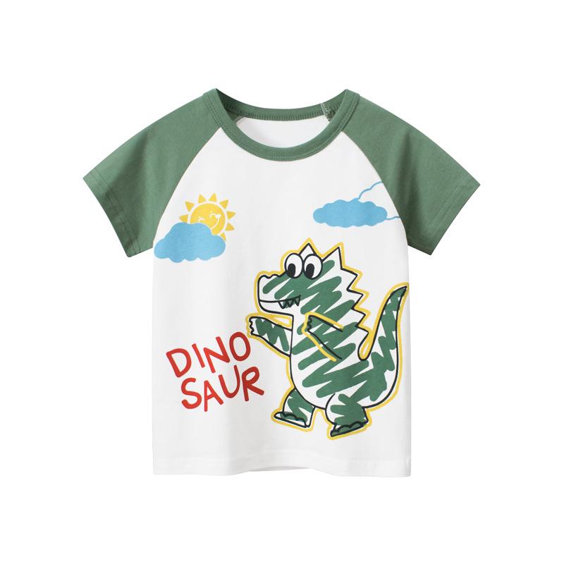 27kids Korean Style Dinosaur Short Sleeve T-Shirt - 2024 Children s Sweatshirt Base Layer 110cm