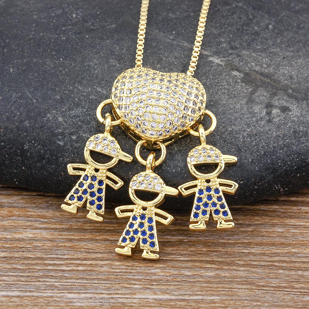 Nidin Luxury Fashion Girls Boys Inlaid Crystal Zircon Pendant Romantic Heart Necklace Exquisite Mother's Day Jewelry Gift