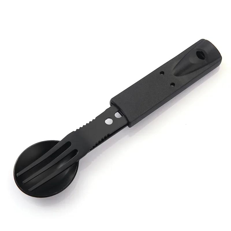 

Outdoor Camping Multi Tool Set-Stainless Steel Windproof Knife Spoon Fork with Whistle Tableware чёрный