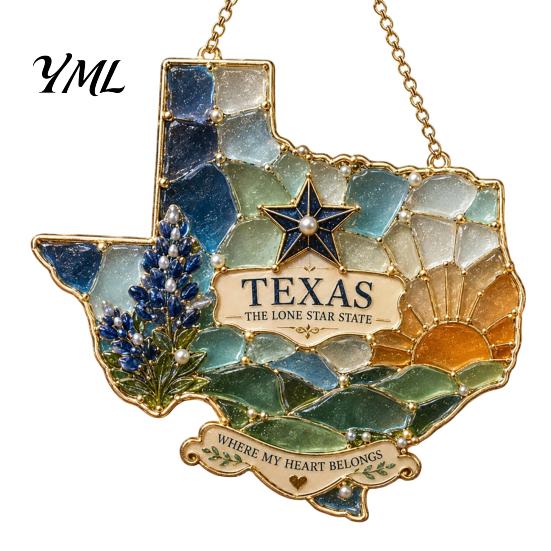 Holiday Ornament for Wall State Heritage Christmas Ornaments, Acrylic Sea Glass America States DIY Party Ornaments Hanging Decoration Xmas Tree, Home