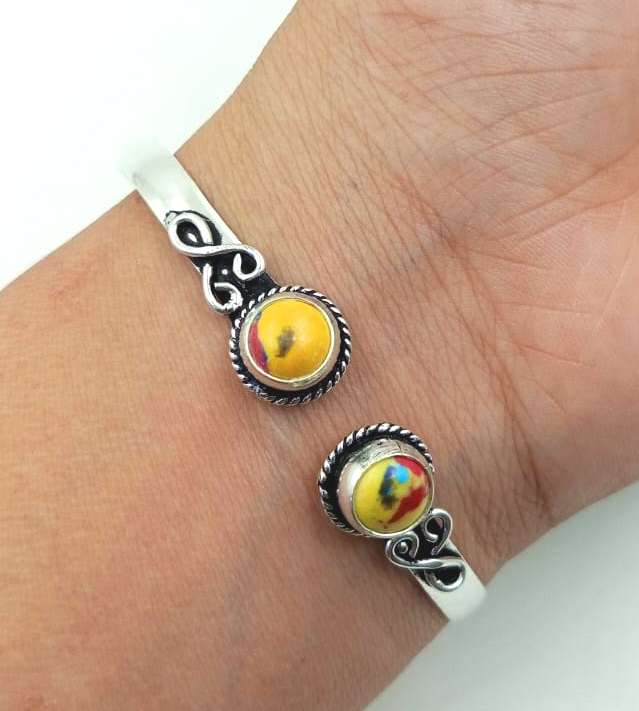 Mosic Jasper Gemstone 925 Sterling Silver Plated Adjustbable Cuff Bangle FTRW-C15