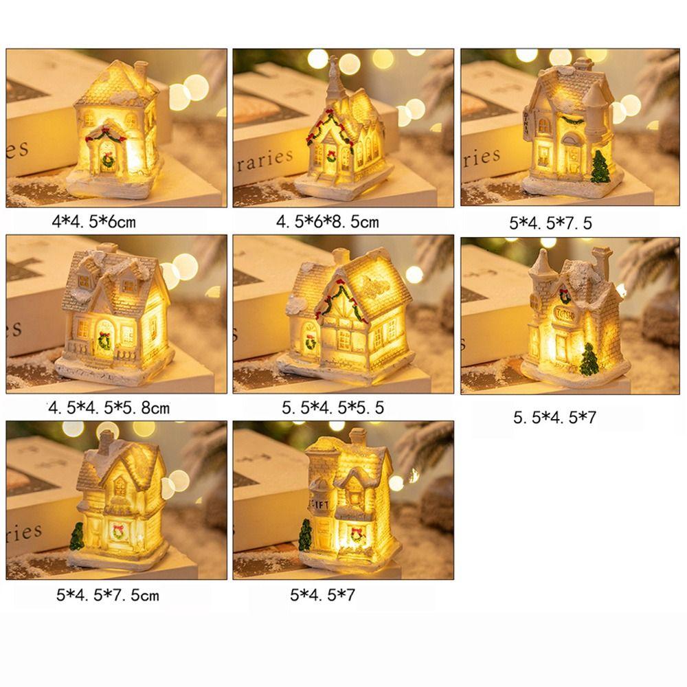 Battery Powered Snow House Figurine Resin Christmas Night Light Bedroom Night Light
