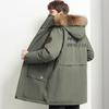 Giacca da uomo in piumino con collo in pelliccia, invernale, di media lunghezza, da lavoro, con tasche grandi, casual, ampia e spessa