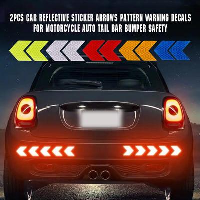 2Pcs Car Reflective Sticker Arrows Pattern Warning Decals For Motorcycle Auto Tail Bar Bumper Safety
