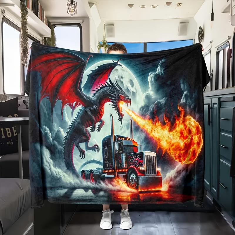 

Fire Dragon Truck Flannel Blanket – Soft Versatile Throw for Bedroom Car Outdoors – Durable All-Purpose Design 75x90cm