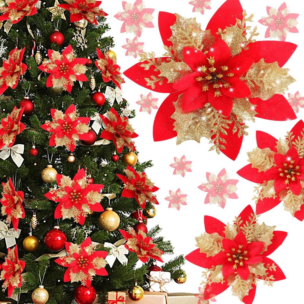 Large Artificial Christmas Flowers Glitter Xmas Tree Ornaments DIY Wreath Simulation Floral Wedding New Year Party Home Decor