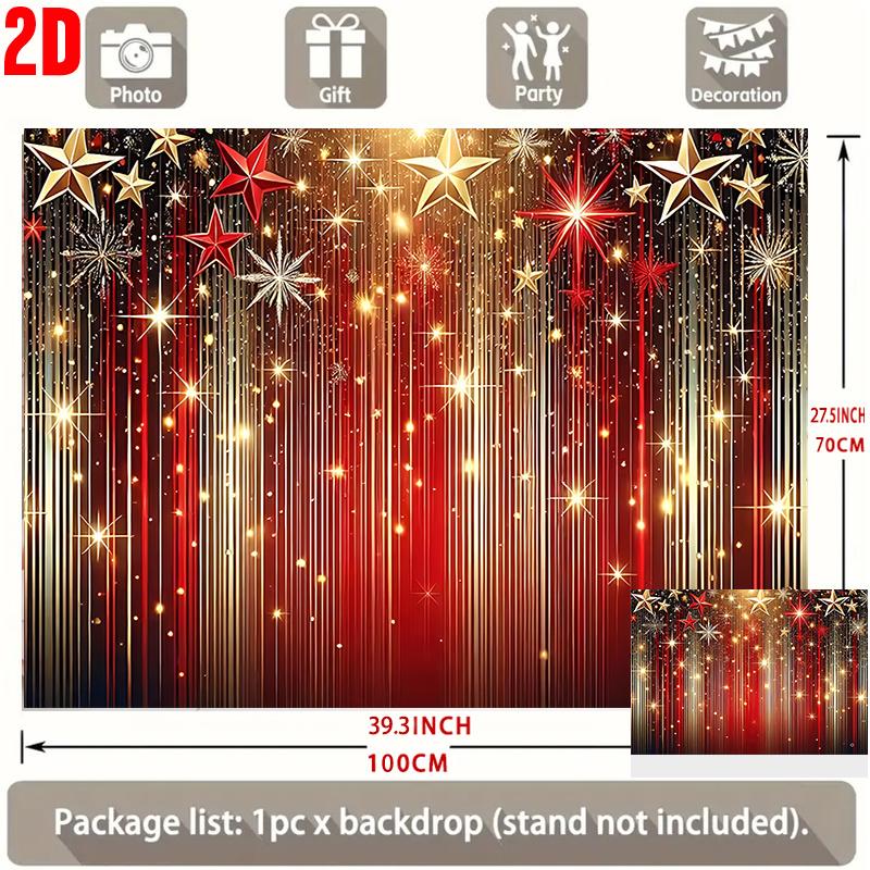 1Pcs Festive Red Golden Stars Sparkling Lights Decoration Background Celebration Backdrop Decorations For Photo Studio Booth Party