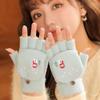 Color Plush Windproof Outdoor Half Finger Gloves Women's Gloves Flip Cover Gloves Thick Mittens