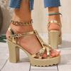 Fashion Super High Heel Sandals Summer New Round Toe Open Toe Cross Strap Platform Non-slip Wear-resistant Block Heel Shoes